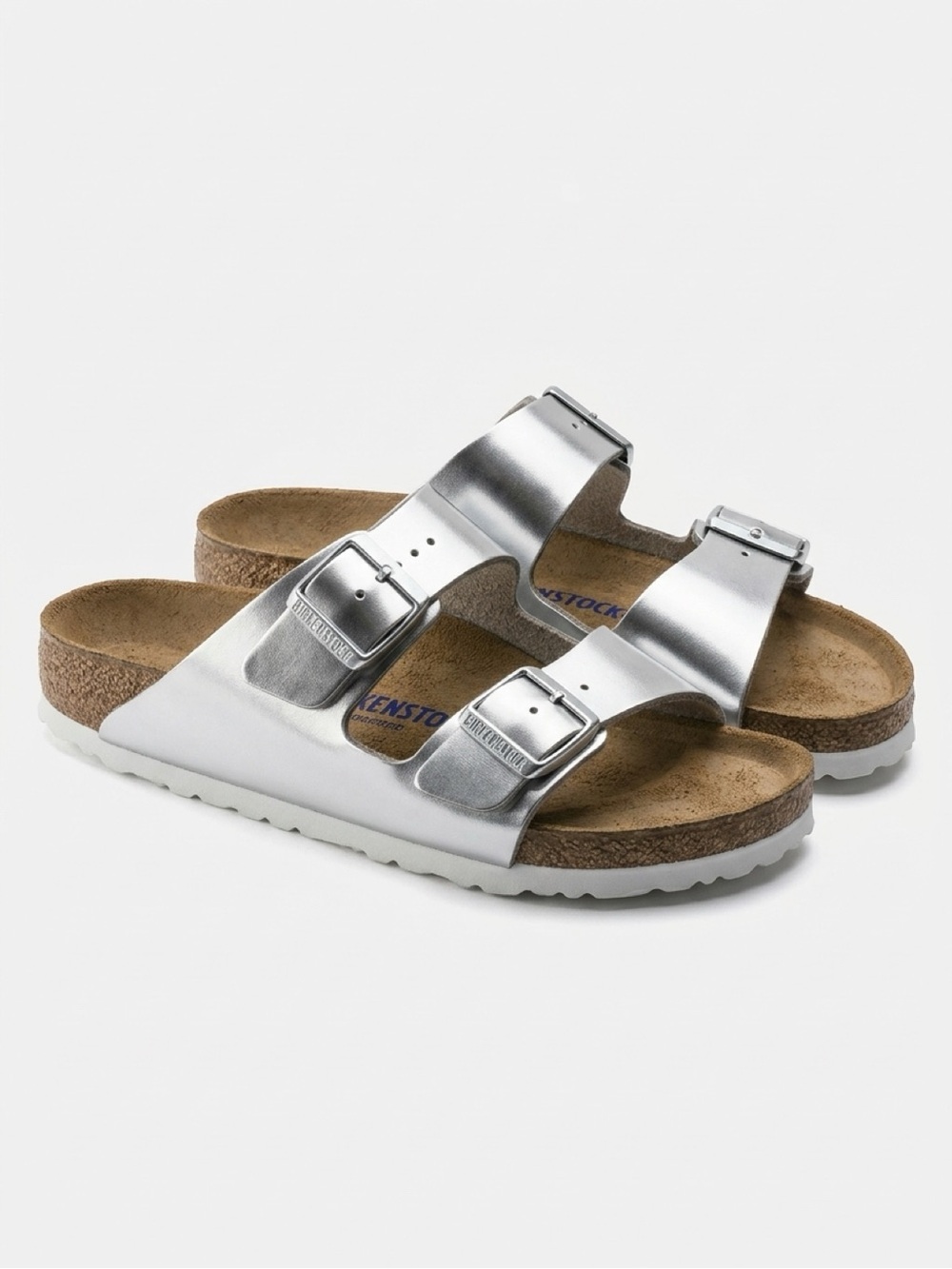Birkenstock Kids Metallic Silver Arizona Double Buckle Sandals